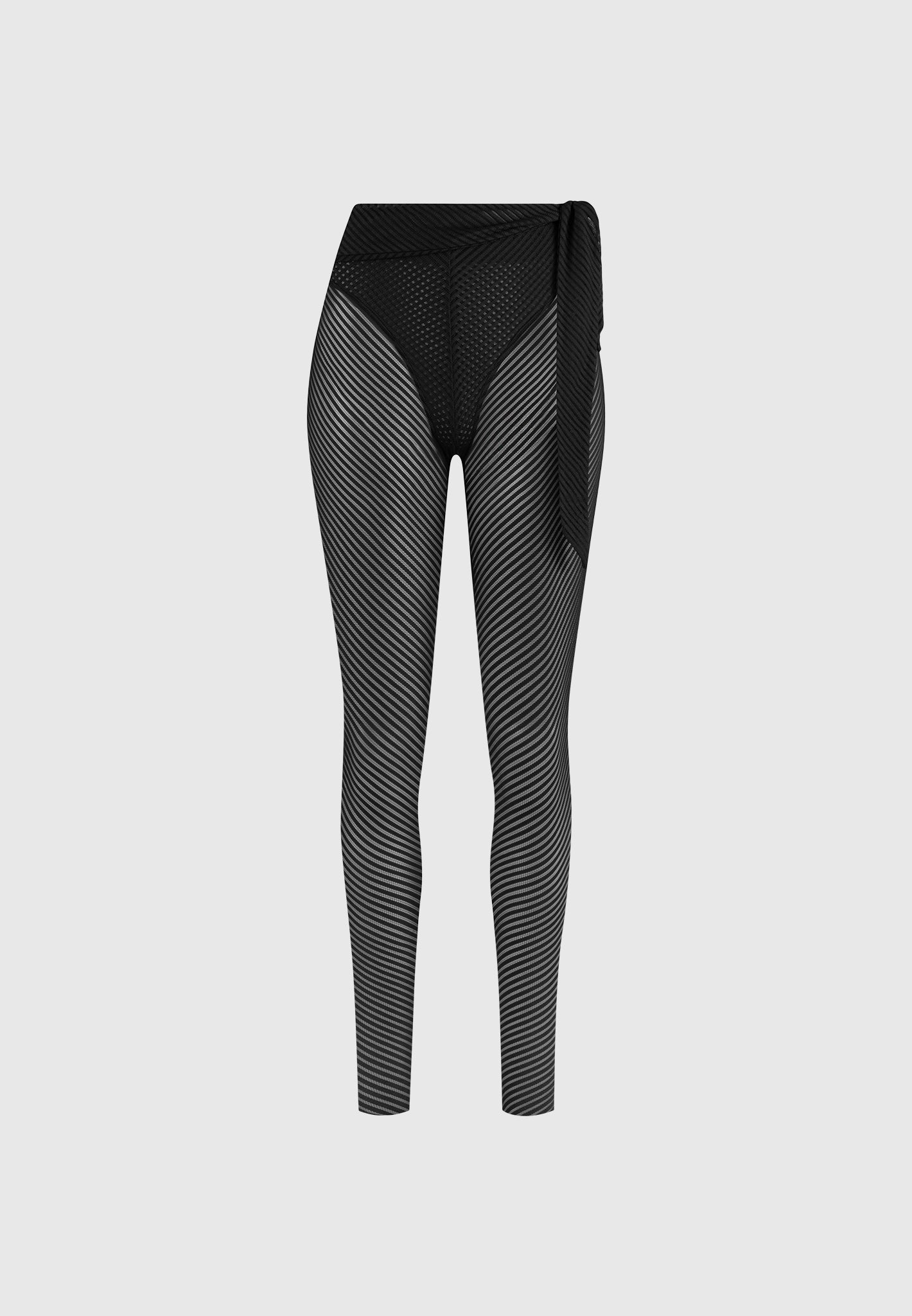 Ribbed Sheer Leggings with Tie - Black