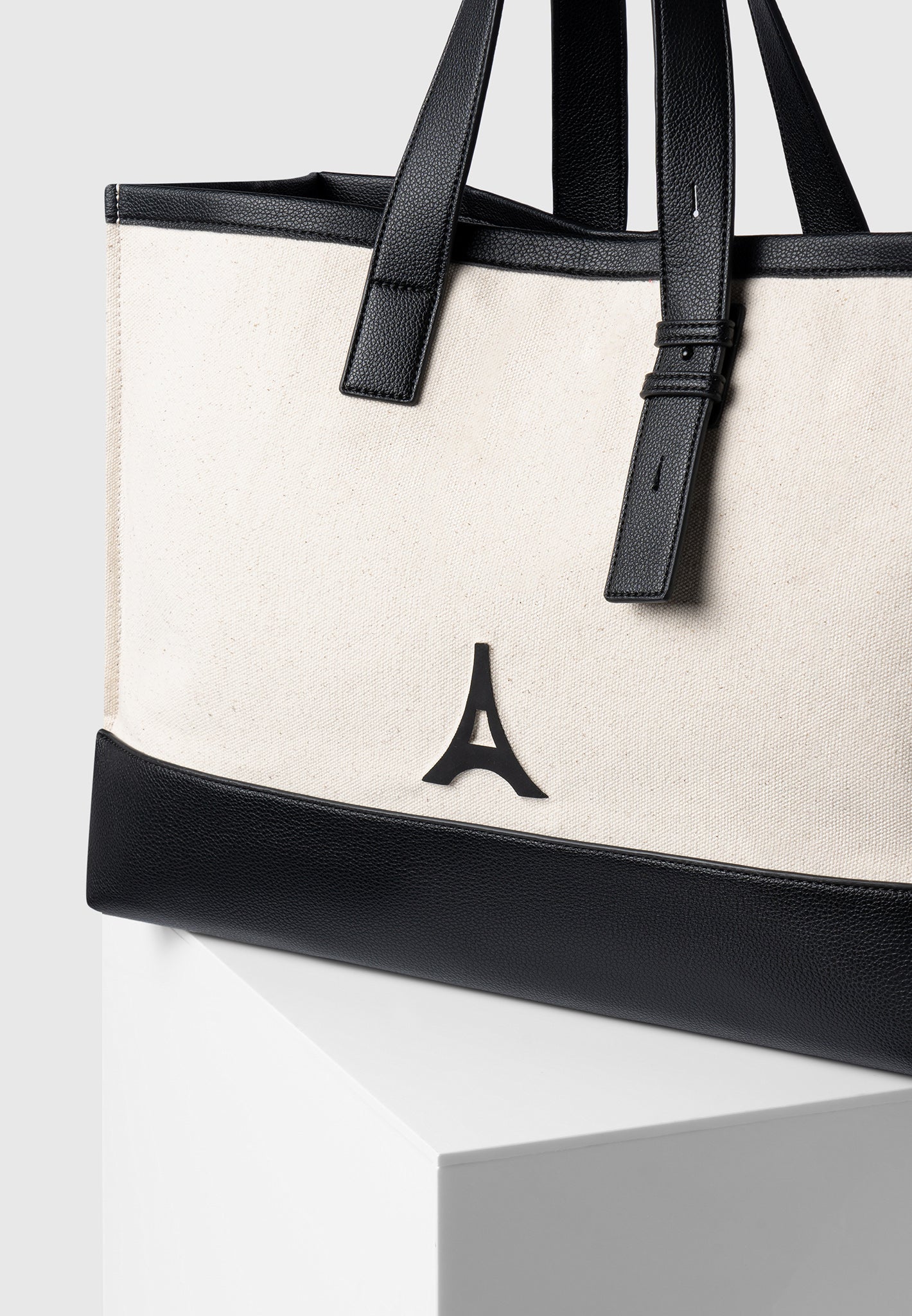Eiffel Detail Canvas Tote Bag - Beige/Black