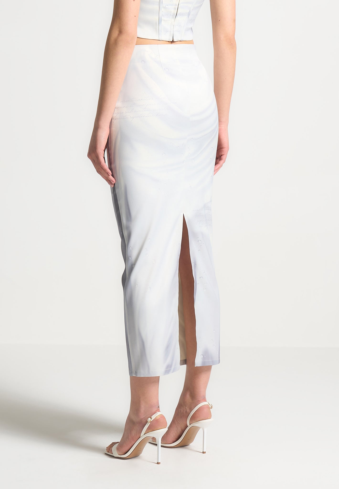Satin Renaissance Body Print Midaxi Skirt - Off White