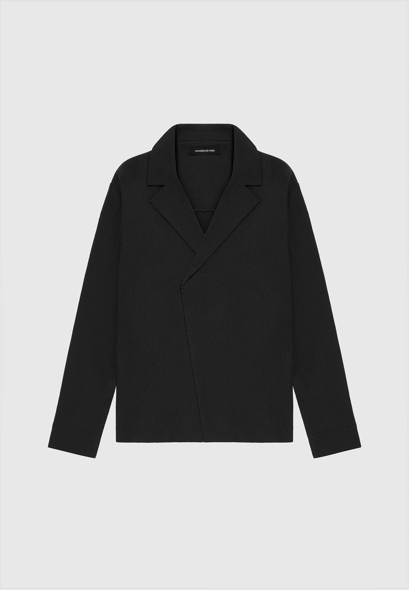 Seersucker Double Breasted Overshirt - Black