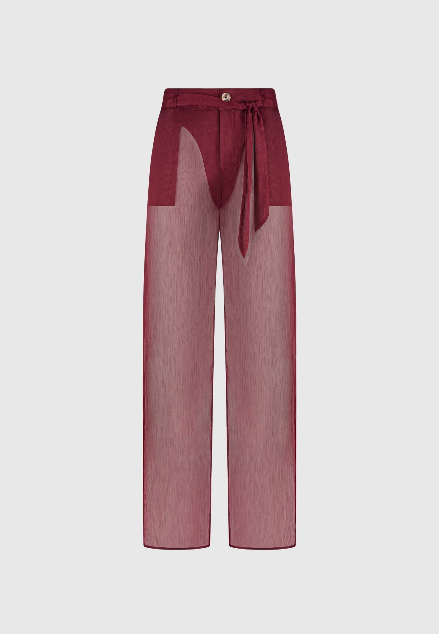 Sheer Belted Trousers - Wine Red